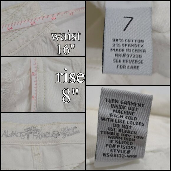 Almost Famous ✦ Lace-Trim Denim Shorts ✦ White Cotton/Spandex Cutoffs Sz 7 EUC - Picture 7 of 10